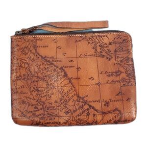 Patricia Nash Cassini Leather Wristlet Clutch Zipped Signature Map Print Brown